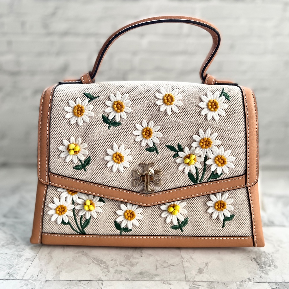 NEW Tory Burch Kira Daisy Canvas Applique Top Handle Satchel